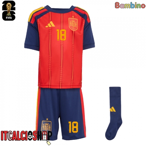 Spagna Martin Zubimendi #18 Prima Maglia Bambino Mondiali 2026 Manica Corta (+ Pantaloni corti)